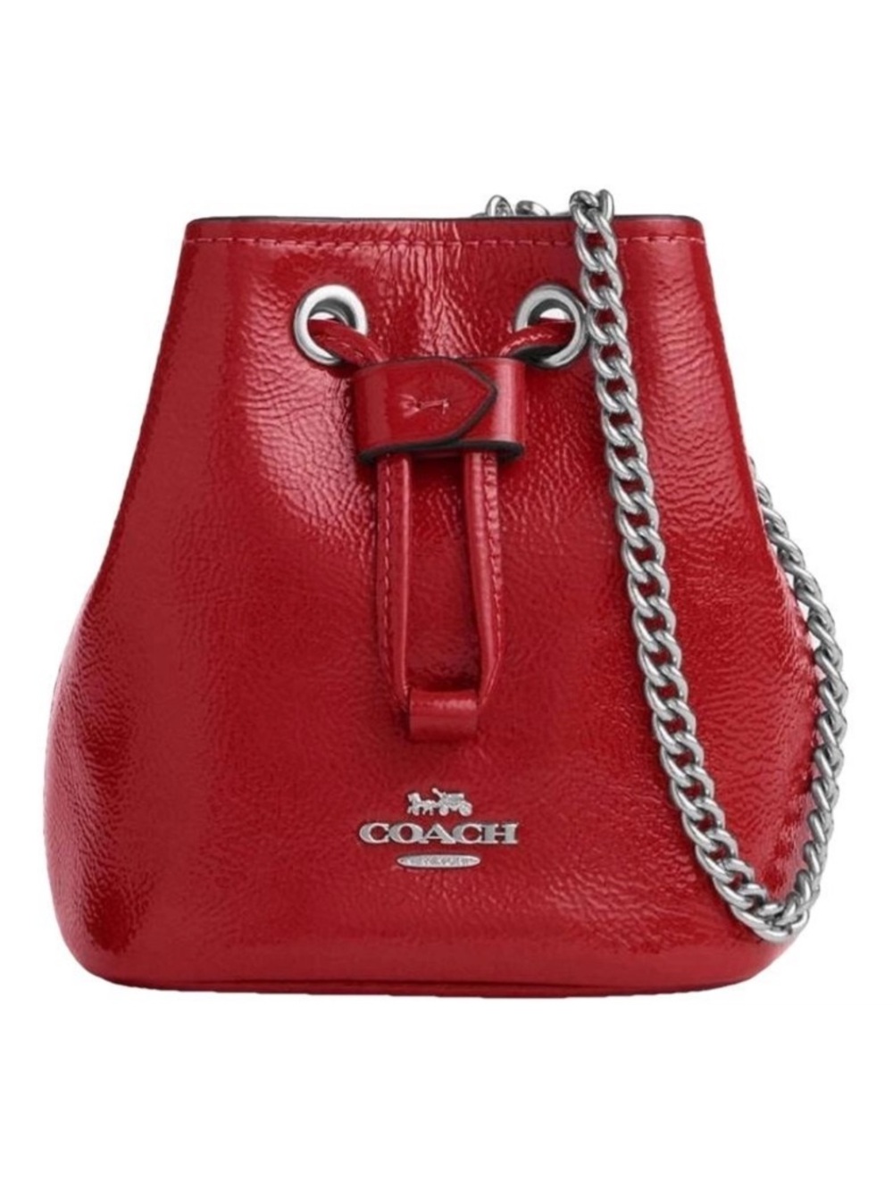 Coach Red Patent Leather Mini Drawstring Bucket with Wristlet